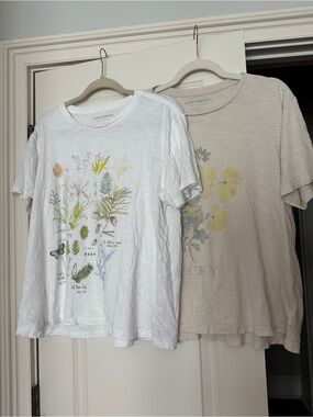 Lucky Brand Botanical Graphic Tees in White & Beige